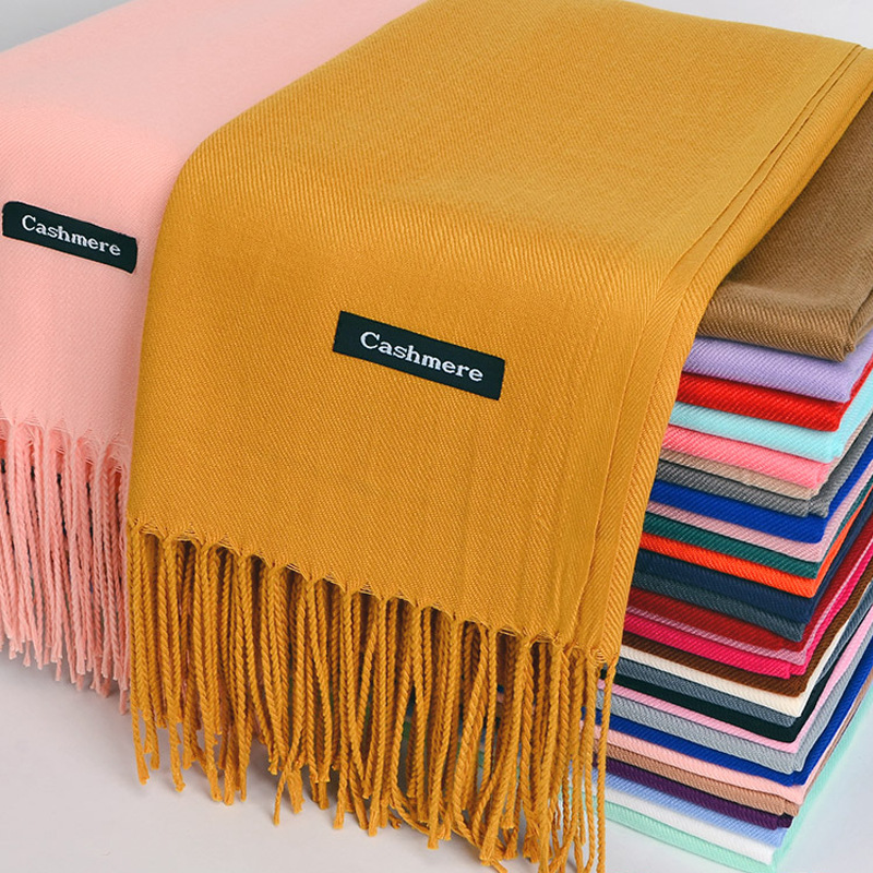 Shawl Wrap Winter - Multi-Purpose เลียนแบบผ้าพันคอแคชเมียร์แปรงสีทึบหนาผ้าพันคอยาวผ้าพันคอฤดูหนาวแคชเมียร์พู่ผ้าคลุมไหล่ไหล่สาว