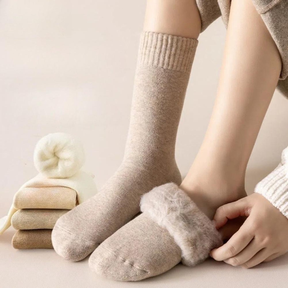 Thermal Sock Wool - ถุงเท้ากันหนาวแบบหนาพิเศษสำหรับผู้หญิง 1 คู่ ถุงเท้าบูทแบบยาวสำหรับอากาศหนาว อุปกรณ์เสริมสำหรับฤดูหนาว