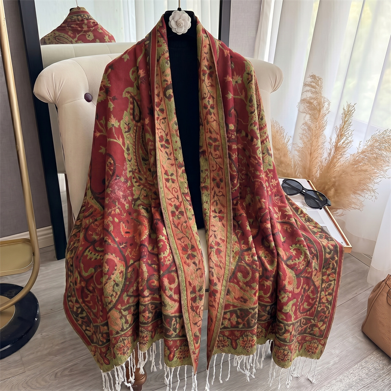 Cashmere Pashmina Wrap - ผ้าพันคอแคชเมียร์แบรนด์หรูสำหรับผู้หญิง ปี 2026 ผ้าคลุมไหล่พิมพ์ลายสำหรับฤดูหนาว ผ้าพันคอและผ้าคลุมไหล่แบบพาชมินา ผ้าพันคอแบบยาวลายแจ็คการ์ด