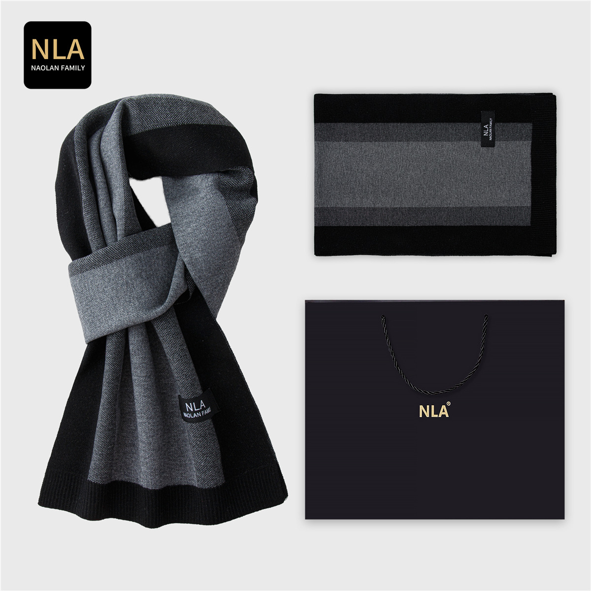 Wool Scarf Men - กล่องของขวัญ ผ้าพันคอไหมพรมถักสำหรับผู้ชาย สไตล์เชิงพาณิชย์ ของขวัญวันเกิดผู้ชาย รุ่นเกาหลี ผ้าพันคอลายสก็อตอเนกประสงค์