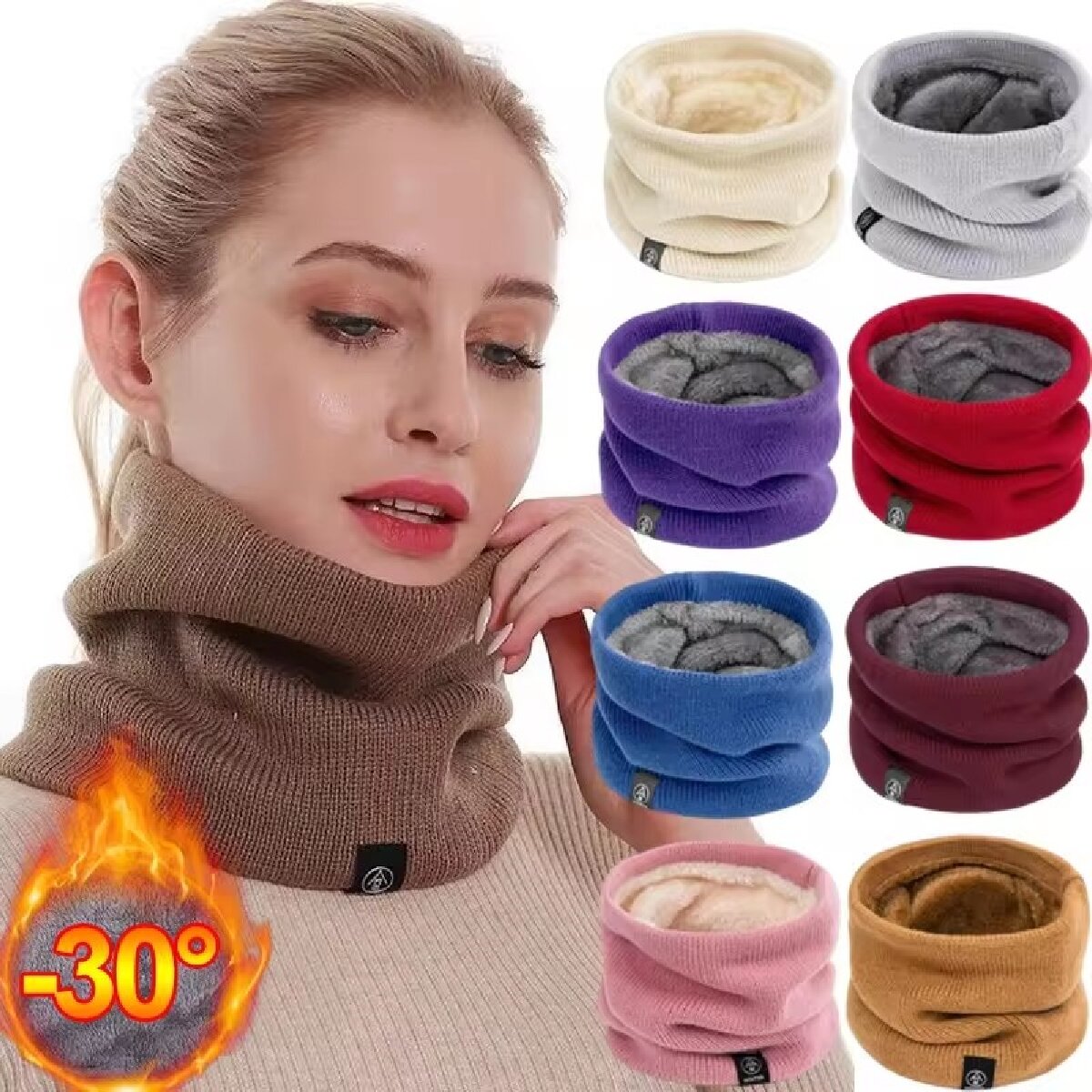Neck Gaiter Fleece - Solid ฤดูหนาว Plush Muffler ถักสําหรับผู้หญิงขนแกะแหวนผ้าพันคอผ้าพันคอคออุ่น Buff