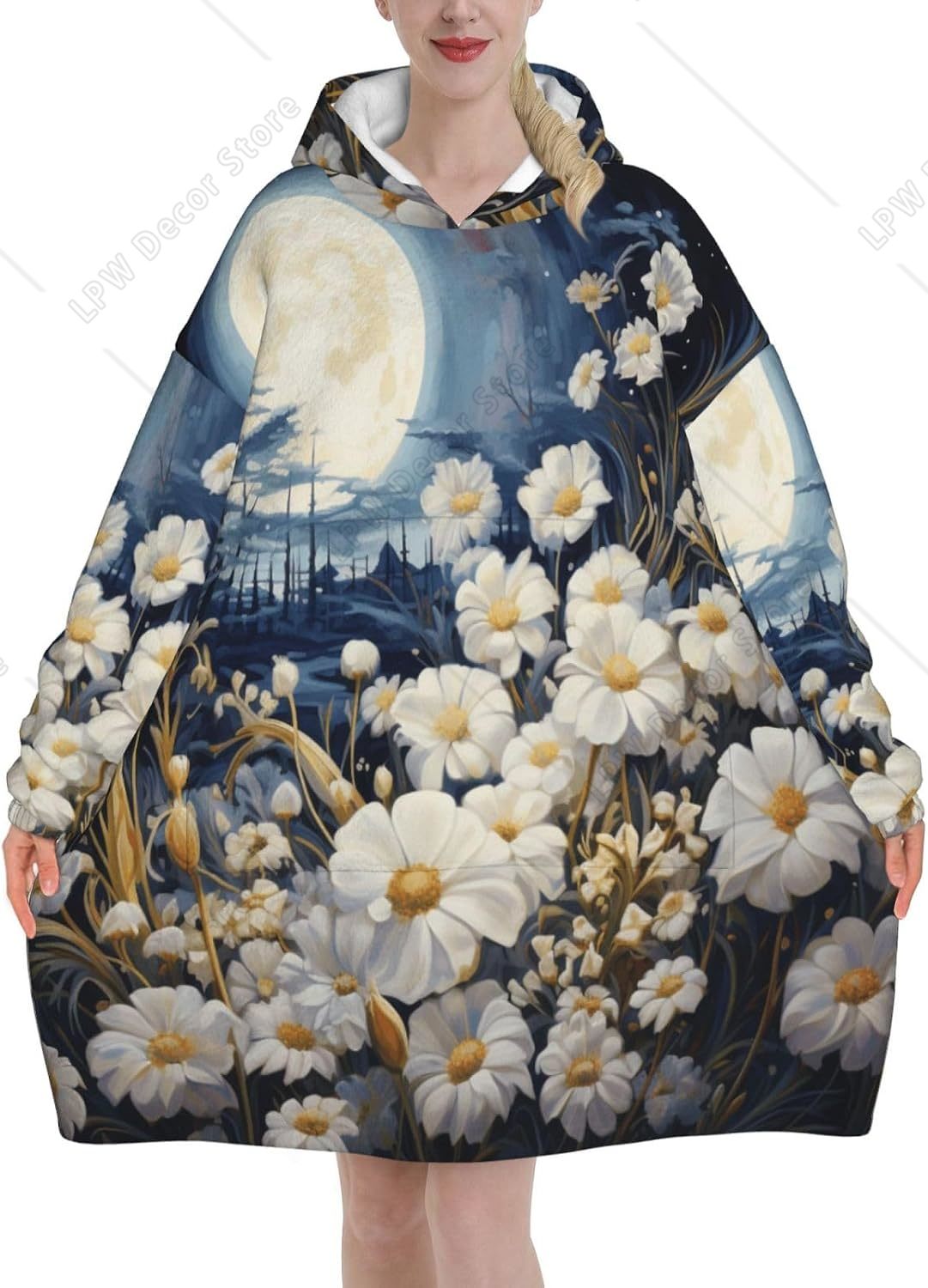 เสื้อคลุมฮู้ดลายดอกไม้สีขาวสำห - Sherpa Hoodie Fleece บทวิจารณ์และราคา